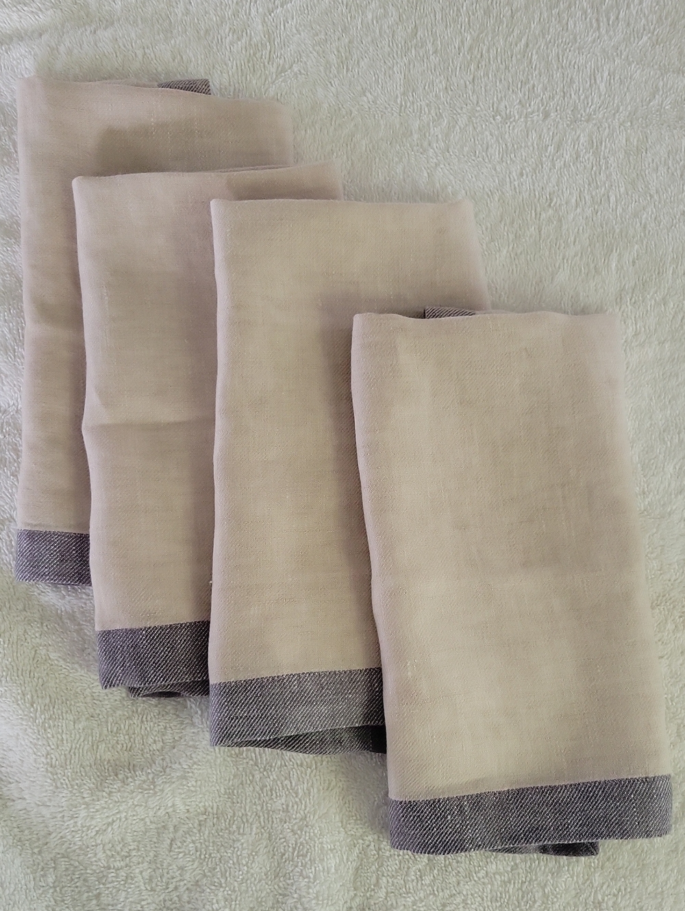 West Elm Neutral Linen Table Napkin Set - Beige with Gray Trim